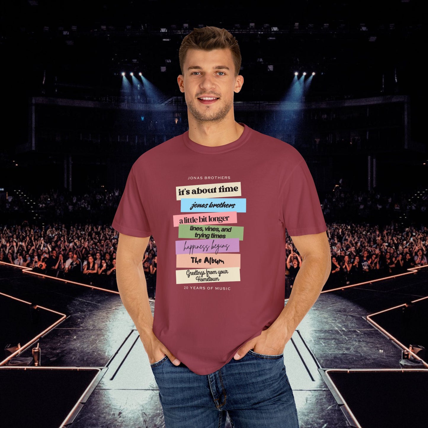 20 Years of Music Jonas Brothers Discography Tee, Dark Color Tee