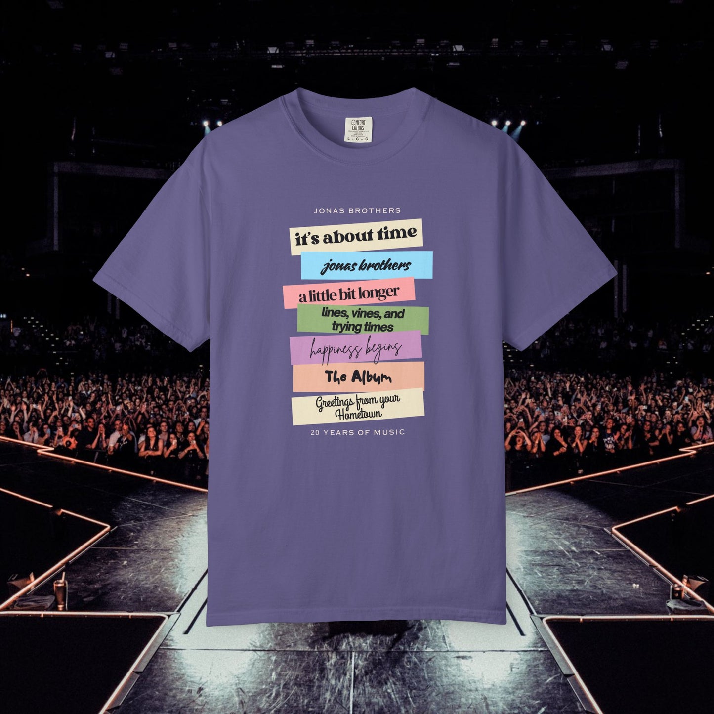 20 Years of Music Jonas Brothers Discography Tee, Dark Color Tee