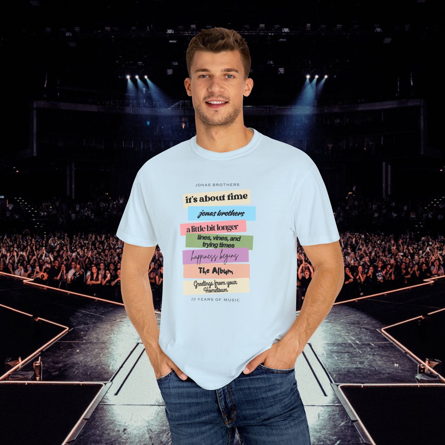 20 Years of Music Jonas Brothers Discography Tee, Light Color Tee