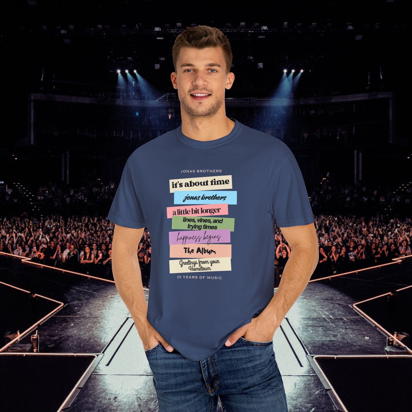 20 Years of Music Jonas Brothers Discography Tee, Dark Color Tee