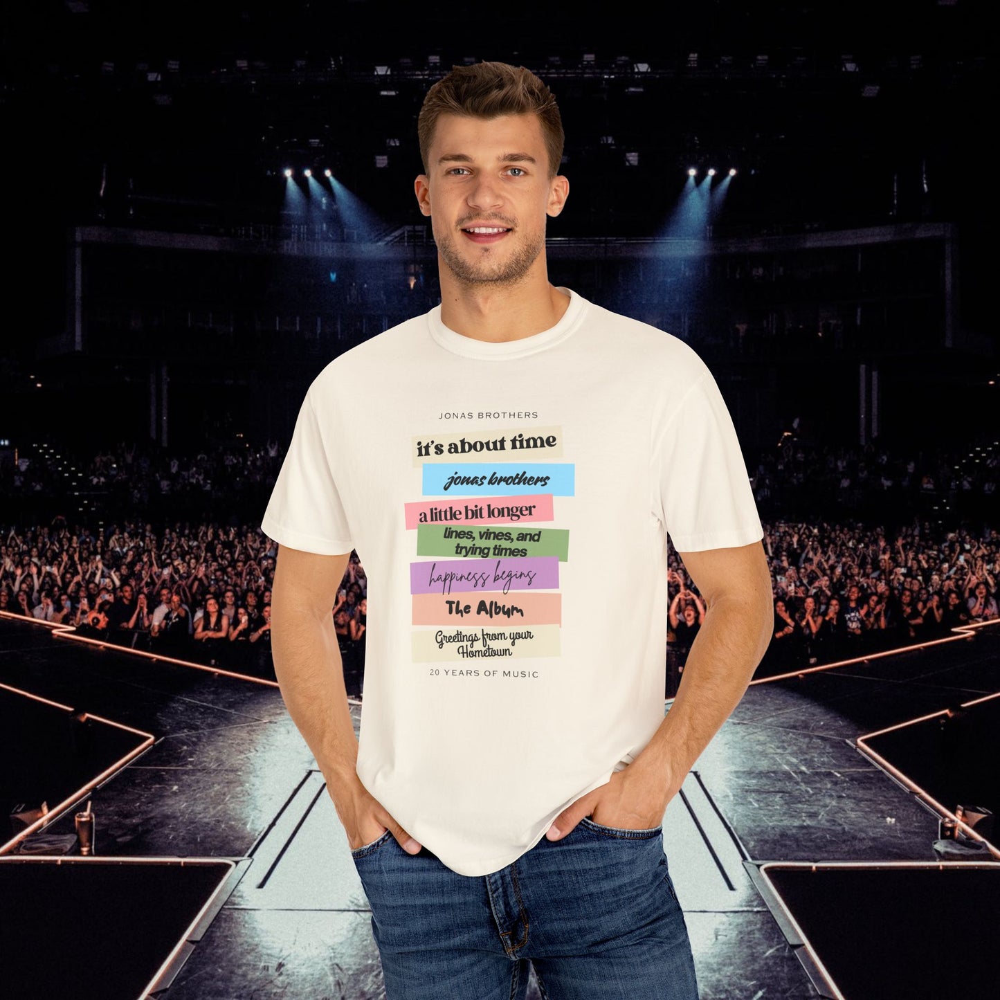 20 Years of Music Jonas Brothers Discography Tee, Light Color Tee