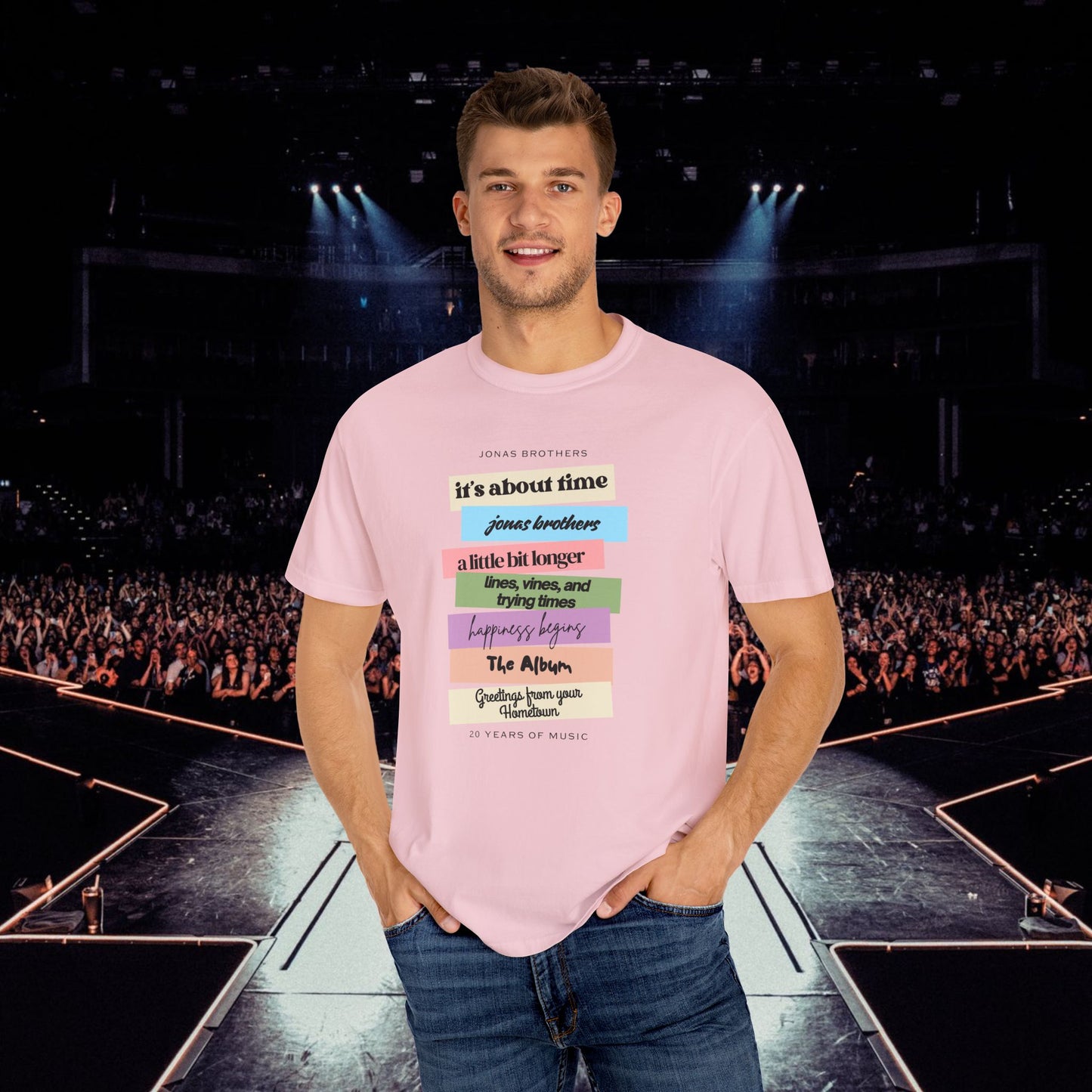 20 Years of Music Jonas Brothers Discography Tee, Light Color Tee