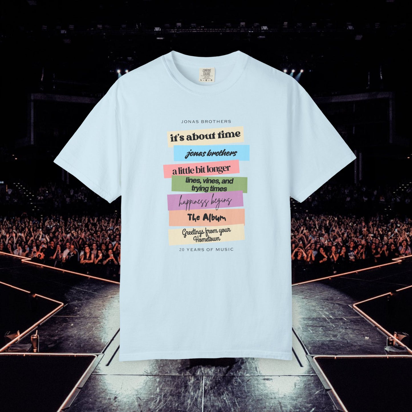 20 Years of Music Jonas Brothers Discography Tee, Light Color Tee