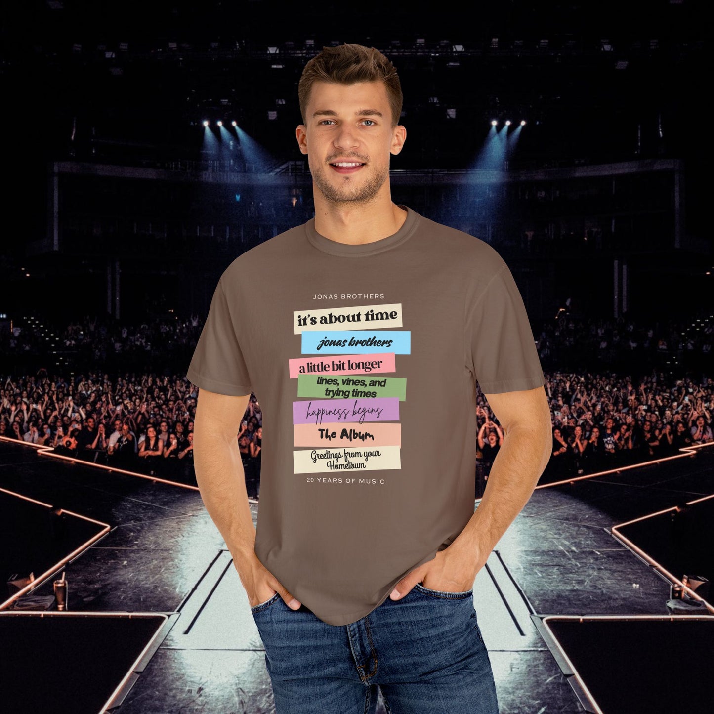 20 Years of Music Jonas Brothers Discography Tee, Dark Color Tee