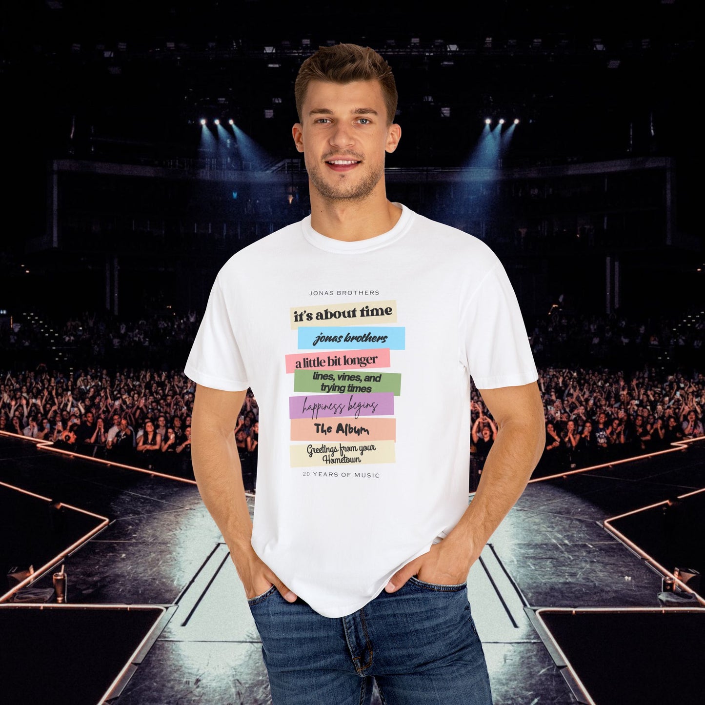 20 Years of Music Jonas Brothers Discography Tee, Light Color Tee