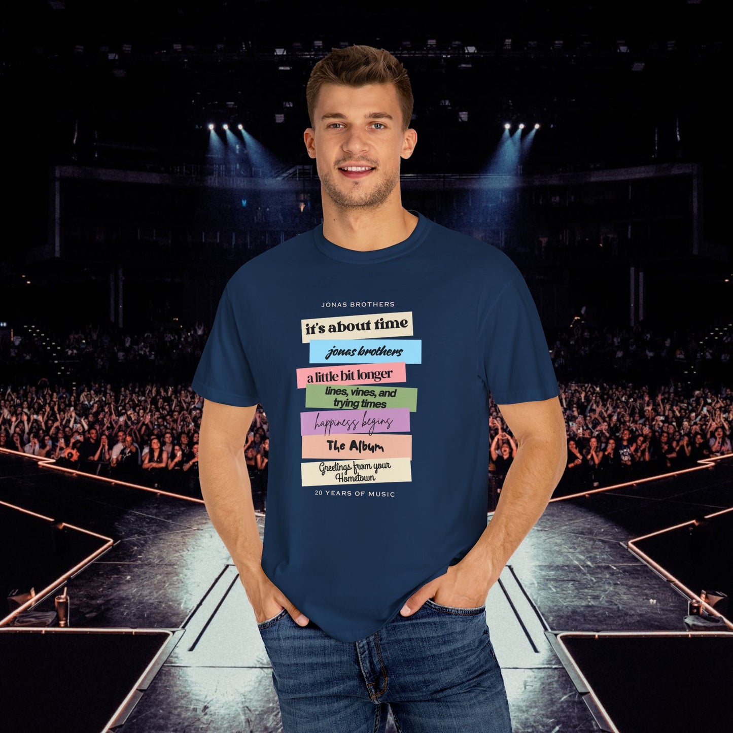 20 Years of Music Jonas Brothers Discography Tee, Dark Color Tee