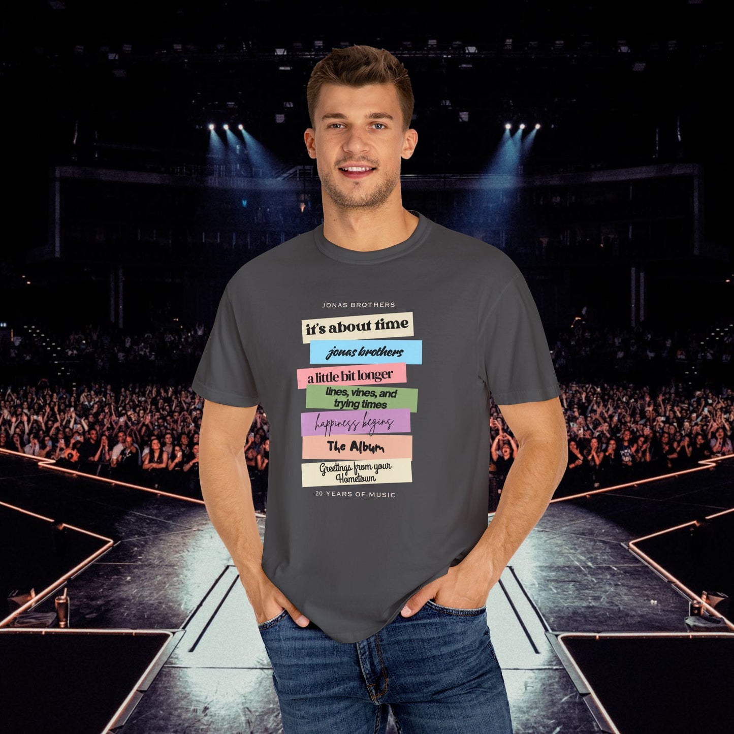 20 Years of Music Jonas Brothers Discography Tee, Dark Color Tee