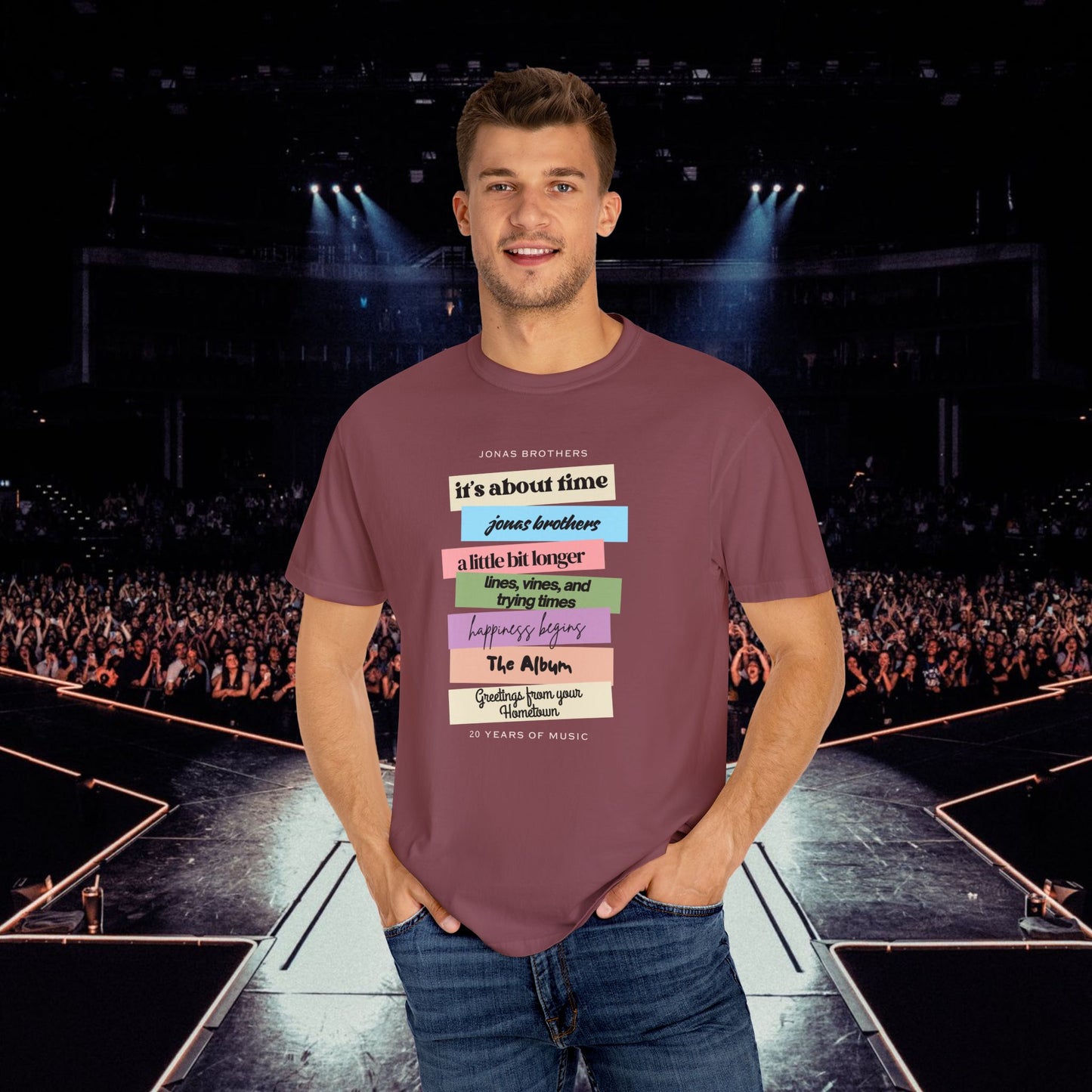 20 Years of Music Jonas Brothers Discography Tee, Dark Color Tee