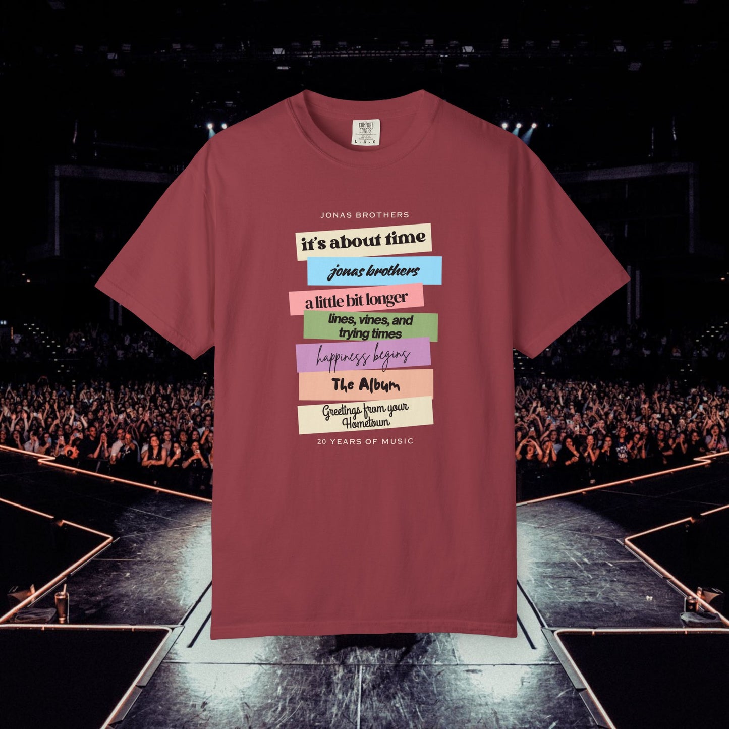 20 Years of Music Jonas Brothers Discography Tee, Dark Color Tee