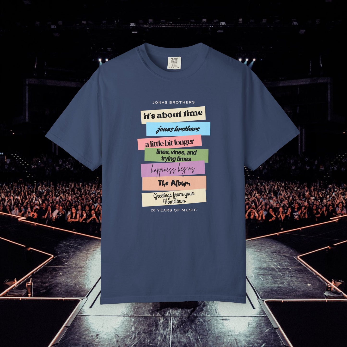 20 Years of Music Jonas Brothers Discography Tee, Dark Color Tee