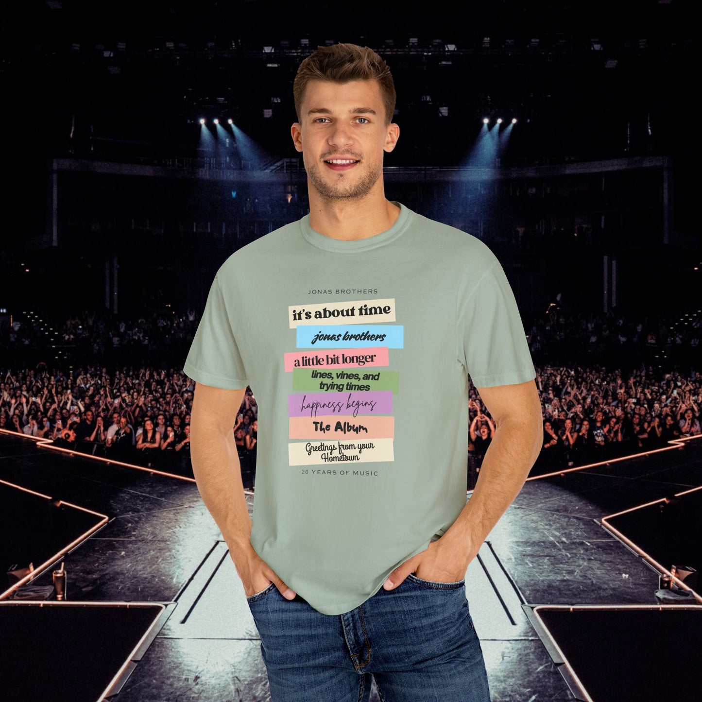 20 Years of Music Jonas Brothers Discography Tee, Light Color Tee