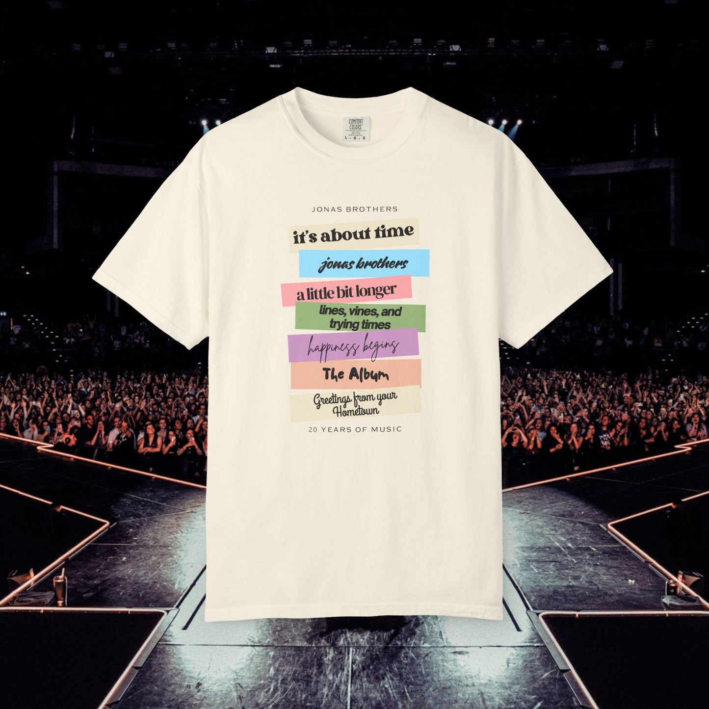 20 Years of Music Jonas Brothers Discography Tee, Light Color Tee