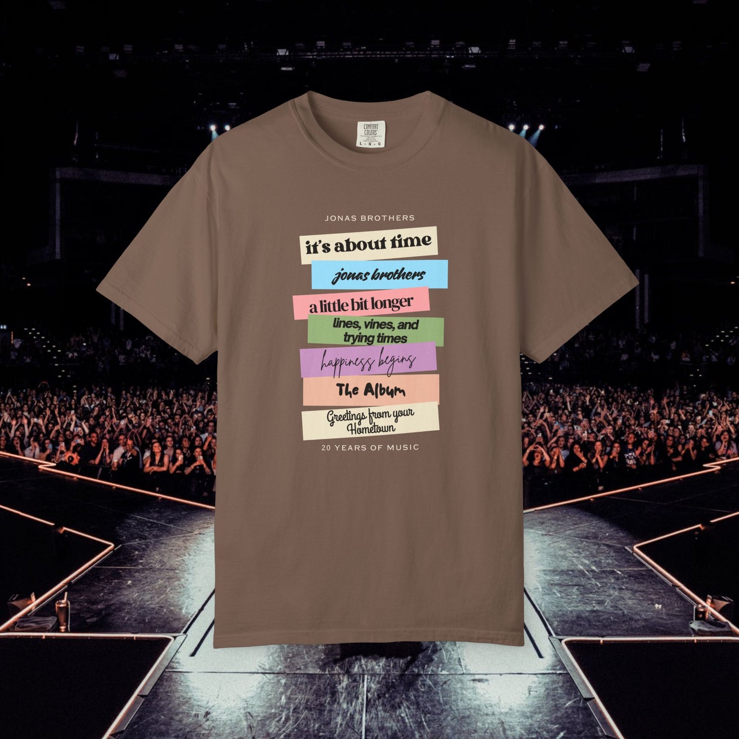 20 Years of Music Jonas Brothers Discography Tee, Dark Color Tee