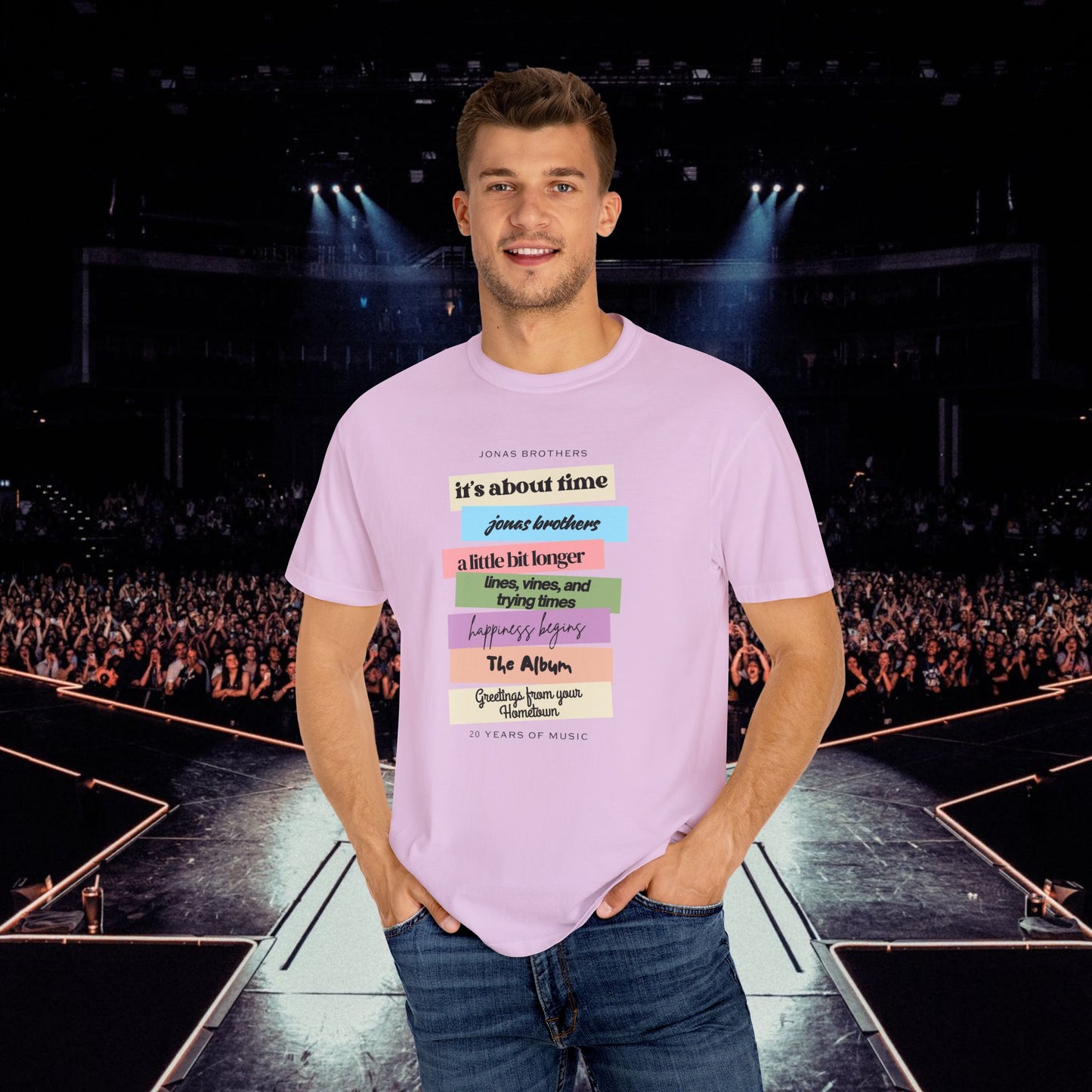 20 Years of Music Jonas Brothers Discography Tee, Light Color Tee