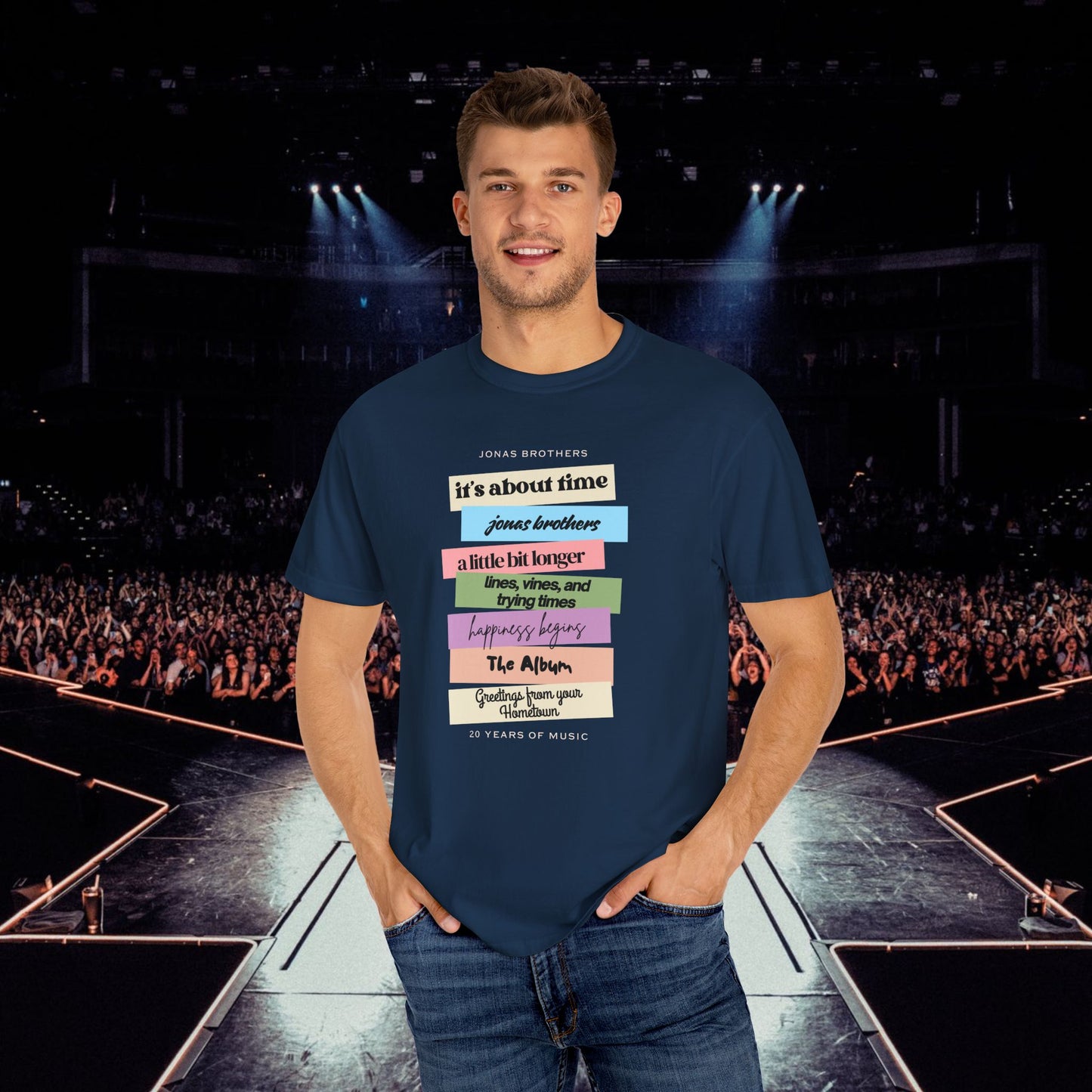 20 Years of Music Jonas Brothers Discography Tee, Dark Color Tee