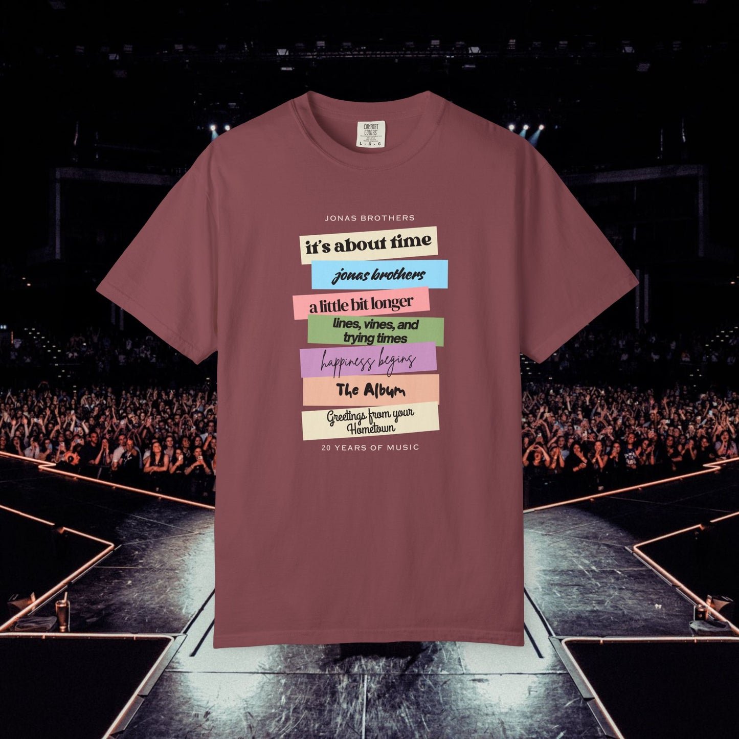 20 Years of Music Jonas Brothers Discography Tee, Dark Color Tee