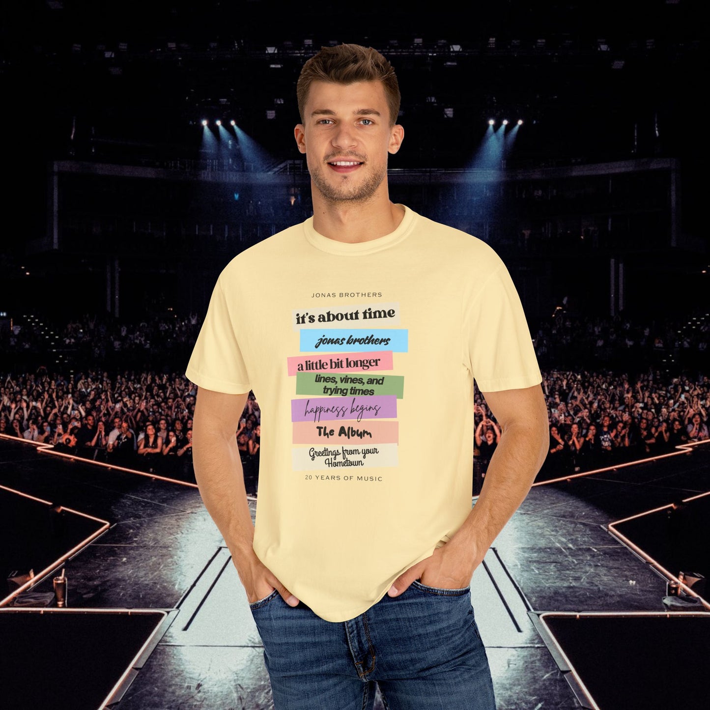 20 Years of Music Jonas Brothers Discography Tee, Light Color Tee