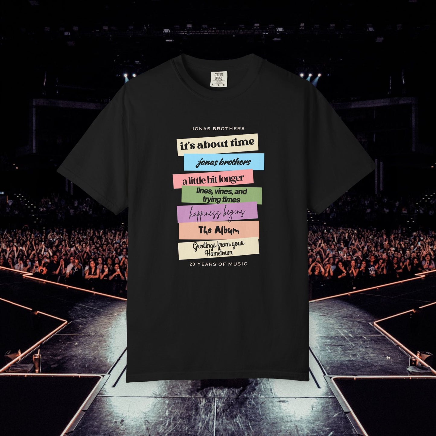 20 Years of Music Jonas Brothers Discography Tee, Dark Color Tee