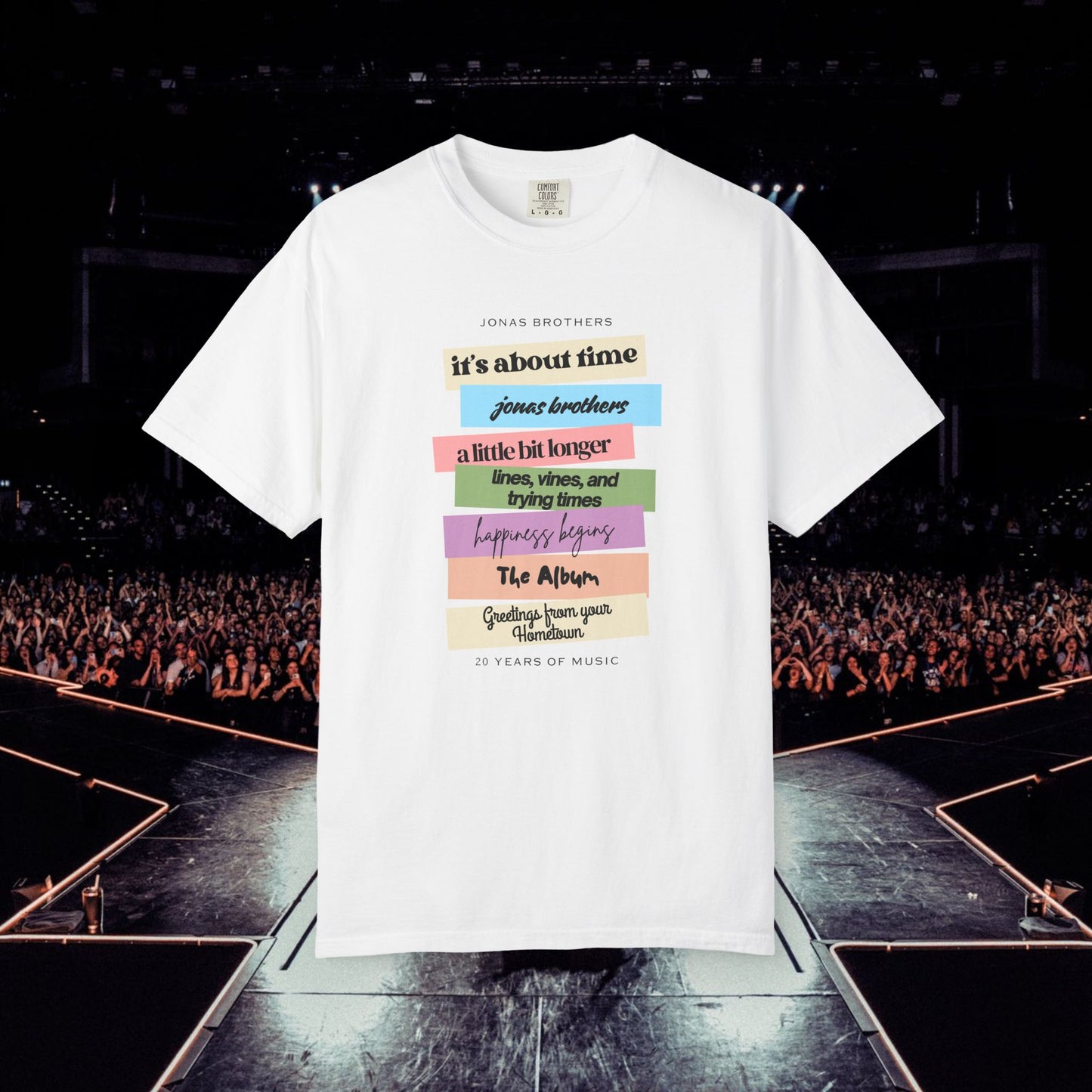 20 Years of Music Jonas Brothers Discography Tee, Light Color Tee